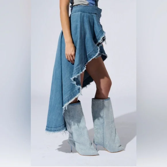 AKIRA Kelsey Overlay Wrap Denim Skirt Belt Size Small - Picture 13 of 13